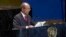 Leslie Voltaire of Haiti's Presidential Transition Council addresses the the Summit of the Future during the U.N. General Assembly, Sept. 23, 2024, at U.N. headquarters.
