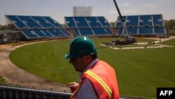 Nassau County Department of Parks, Recreation & Museums Deputy Commissioner Michael D'Ambrosio shows the Nassau county International Cricket Stadium for the upcoming ICC Men's T20 World Cup in Eisenhower Park in East Meadow on May 1, 2024 in New York.