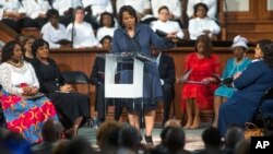 Bernice King, hija del asesinado líder de los derechos civiles, Martin Luther King, Jr. habló en la iglesia bautista Ebenezer, a la que asistía su padre, el lunes, 16 de enero, de 2017.