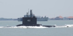 FILE - Indonesian Navy's submarine KRI Nanggala-402 sails in Surabaya, East Java province, Indonesia, Sept. 25, 2014. (M Risyal Hidayat/Antara Foto/via Reuters)