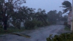 Strong winds batter Oceanhill Boulevard in Freeport, as Hurricane Dorian passes over Grand Bahama Island, Bahamas Sept. 2, 2019 in this still image taken from a video by social media. (Lou Carroll via Reuters)