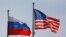 National flags of Russia and the U.S.
