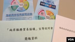 台灣政府印製的兩岸服務貿易協議宣傳手冊(美國之音張永泰拍攝)