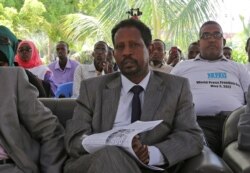 FILE - Mogadishu Mayor Abdirahman Omar Osman attends an event in Mogadishu, Somalia, May 3, 2017.