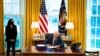 WASHINGTON, DC - MARCH 11: U.S. President Joe Biden participates in a bill signing as Vice President Kamala Harris looks on in the Oval Office of the White House on March 11, 2021 in Washington, DC. President Biden has signed the $1.9 trillion COVID…