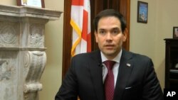 Sen. Marco Rubio, R-Fla., speaks during an interview with the Associated Press on April 26, 2018, in his office on Capitol Hill in Washington.