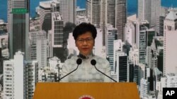 Hong Kong's Chief Executive Carrie Lam attends a press conference, Saturday, June 15, 2019, in Hong Kong.