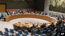 The United Nations Security Council votes on a new sanctions resolution that would increase economic pressure on North Korea to return to negotiations on its missile program at U.N. headquarters, Aug. 5, 2017.