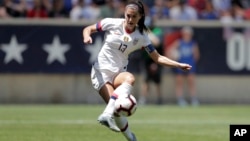 Alex Morgan, attaquante de l'équipe américaine lors d'un match amical contre le Mexique le 26 mai 2019 à Harrison, New Jersey.