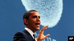 President Barack Obama speaks at the morning plenary session of the United Nations Climate Change Conference in Copenhagen, Denmark, Dec. 18, 2009.