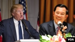 Photos of Donald Trump (AP) and Cambodian Prime Minister Hun Sen (Courtesy)