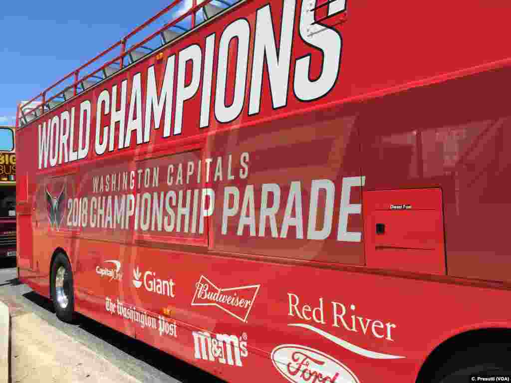 The championship celebration parade proceeds up Constitution Ave. in Washington.