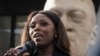 FILE - New York Councilwoman Farah Louis speaks during a celebration ceremony for the refurbished George Floyd statue, after it was vandalized following its Juneteenth installation, July 22, 2021, in the Brooklyn borough of New York. 