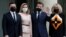 French President Emmanuel Macron and his wife Brigitte Macron welcome Ukraine's President Volodymyr Zelenskiy and his wife Olena for a working lunch at the Elysee Palace in Paris, France, April 16, 2021.
