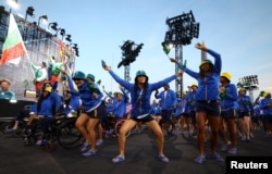 Brazilian athletes take part in the opening ceremony of the 2024 Paralympic Games in Paris, France, on August 28, 2024.