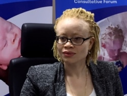 FILE - United Nations' first independent expert on albinism, Ikponwosa Ero, addresses the media in Kenya's capital Nairobi, Nov. 16, 2016.