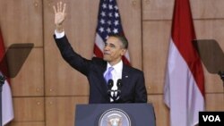 Presiden AS Barack Obama saat memberikan pidato di Balairung Universitas Indonesia, Depok, Rabu 10 November 2010.