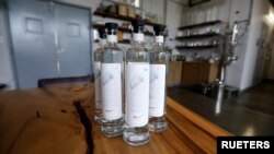 Bottles of Hangar 1 Smoke Point vodka are seen in a distillery in Alameda, California, U.S. November 2, 2021. (REUTERS/Nathan Frandino)