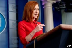 White House press secretary Jen Psaki speaks during a press briefing at the White House, March 18, 2021, in Washington.