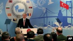 Turkey's President Recep Tayyip Erdogan addresses Balkan nations' military chiefs at a conference in Istanbul, May 11, 2016. 