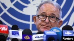 FILE - Special rapporteur on the situation of human rights in Afghanistan, Richard Bennett, attends a news conference in Kabul, May 26, 2022. Taliban have barred Bennett, from entering the country for allegedly "spreading propaganda."