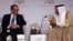 U.N. Deputy Secretary-General Jan Eliasson, left, listens to Abdullatif al-Zayani, Secretary General of the Gulf Cooperation Council, during the opening day of the Beirut Institute Summit, in Abu Dhabi, United Arab Emirates, Oct. 10, 2015.