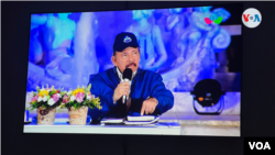 El presidente de Nicaragua, Daniel Ortega, pronuncia su primer discurso del año por televisión nacional el lunes 11 de enero de 2021. Foto Houston Castillo, VOA.