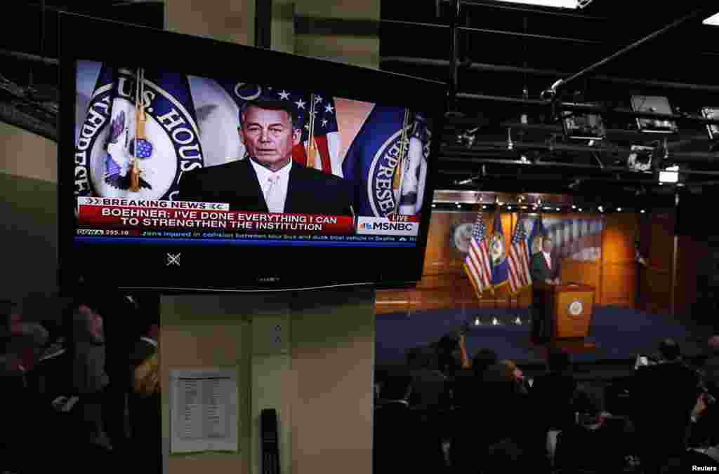 U.S. House Speaker John Boehner (R-OH) holds a news conference after announcing his resignation at the U.S. Capitol in Washington.