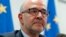 European Commissioner for Economic and Financial Affairs Pierre Moscovici talks to the media during a press conference, in Rome, Oct. 19, 2018.