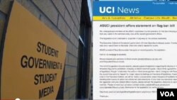 加州大學歐文分校的學生議會上周四以六票通過決議，禁止在學生會的大廳裡懸掛包括美國國旗在內的所有旗幟。