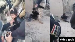 This series of stills from a mobile phone video shows the moments before the alleged execution of a handcuffed Sunni boy in Iraq. Posts on social media and reports in Arab media claimed the 11-year-old was shot by Shiite militiamen and/or Iraqi forces, however those claims have not been independently verified.