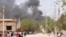 FILE - In this grab taken from video, smoke billows after an explosion in Beledweyne, Somalia, Saturday, Sept. 23, 2023. An explosives-laden vehicle has detonated at a security checkpoint in the central Somalia city of Beledweyne.