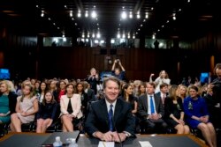 FILE - Supreme Court nominee Brett Kavanaugh, a federal appeals court judge, appears before the Senate Judiciary Committee on Capitol Hill in Washington, Sept. 4, 2018, to begin his confirmation to replace retired Justice Anthony Kennedy.