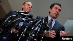 House Select Committee on Intelligence Chairman Rep. Devin Nunes (R-CA) and Ranking Member Rep. Adam Schiff (D-CA) speak with the media about the ongoing Russia investigation on Capitol Hill in Washington, D.C., March 15, 2017. 