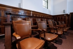 An empty jury box at the New York State Civil Supreme Court in New York City, September 11, 2020.