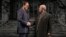 Rob Riley (Ronald Reagan) and William Dick (Mikhail Gorbachev) in Blind Date by Rogelio Martinez, directed by Robert Falls at Goodman Theatre 