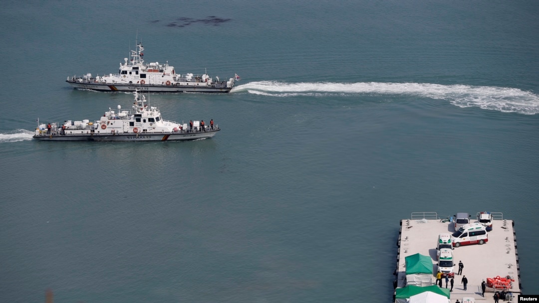 FILE - A South Korean coast guard vessel approaches a pier in Jindo.