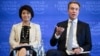 President of the World Economic Forum Borge Brende (R) gestures next to Executive Committee member Makiko Eda (L) during a press conference ahead of the 2019 edition of the annual meeting of the World Economic Forum (WEF) on Jan. 15, 2019 in Geneva. 