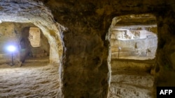 This photograph shows the inside of the Matiate archaeological site underneath the town in Midyat in Mardin province, southeastern Turkey, on July 1, 2024.