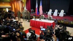 Quân đội hai nước Mỹ, Philippines họp báo về cuộc tập trận Balikatan, 11/4/2023.