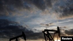 Oil pumps are seen at sunset outside Vaudoy-en-Brie, near Paris, France April 23, 2018. REUTERS/Christian Hartmann