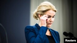 Thủ tướng Đan Mạch Helle Thorning-Schmidt nói chuyện tại cuộc họp báo ở Copenhagen về vụ nổ súng, 15/2/15