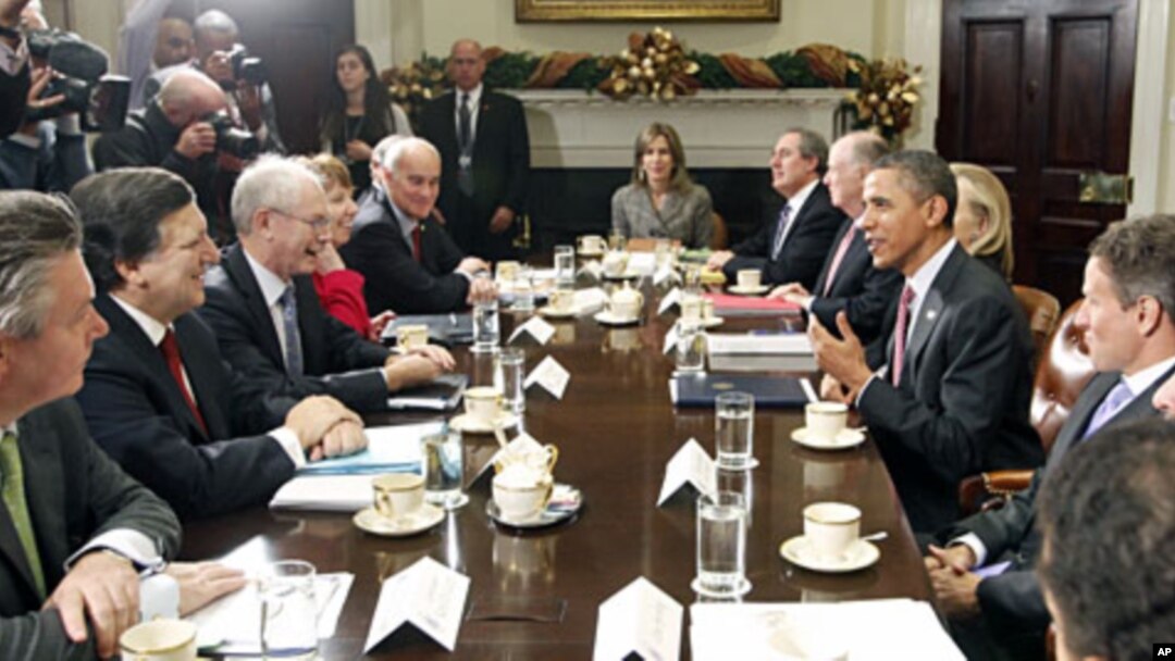 U.S. President Barack Obama meets with leaders of the European Union to discuss economic issues at the White House in Washington November 28, 2011