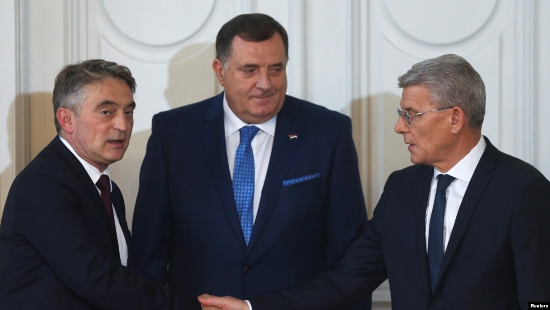 Šefik Džaferović, Milorad Dodik i Željko Komšić na inauguraciji za članove Predsjedništva BiH, Sarajevo, 20. novembar 2018.