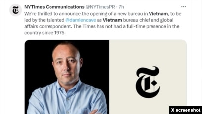 Phóng viên Damien Cave sẽ giữ chức Trưởng Văn phòng Thường trú tại Việt Nam của báo The New York Times. 