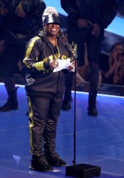 Missy Elliott accepts the Video Vanguard award at the MTV Video Music Awards at the Prudential Center, Aug. 26, 2019, in Newark, N.J.