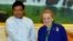 In this photo taken on June 3, 2013, Myanmar Vice President Nyan Tun, left, shakes hands with former U.S. Secretary of State Madeleine Albright during their meeting in Naypyitaw, Myanmar.