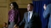 <p>First lady Michelle Obama and Maryland Democratic gubernatorial candidate, Lt. Gov. Anthony Brown, walk together on stage during a Get Out the Vote rally, Baltimore, Maryland, Nov. 3, 2014.</p>
