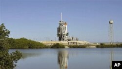 Space shuttle Endeavour is seen at Pad 39A at the Kennedy Space Center in Cape Canaveral, Fla., April 30, 2011