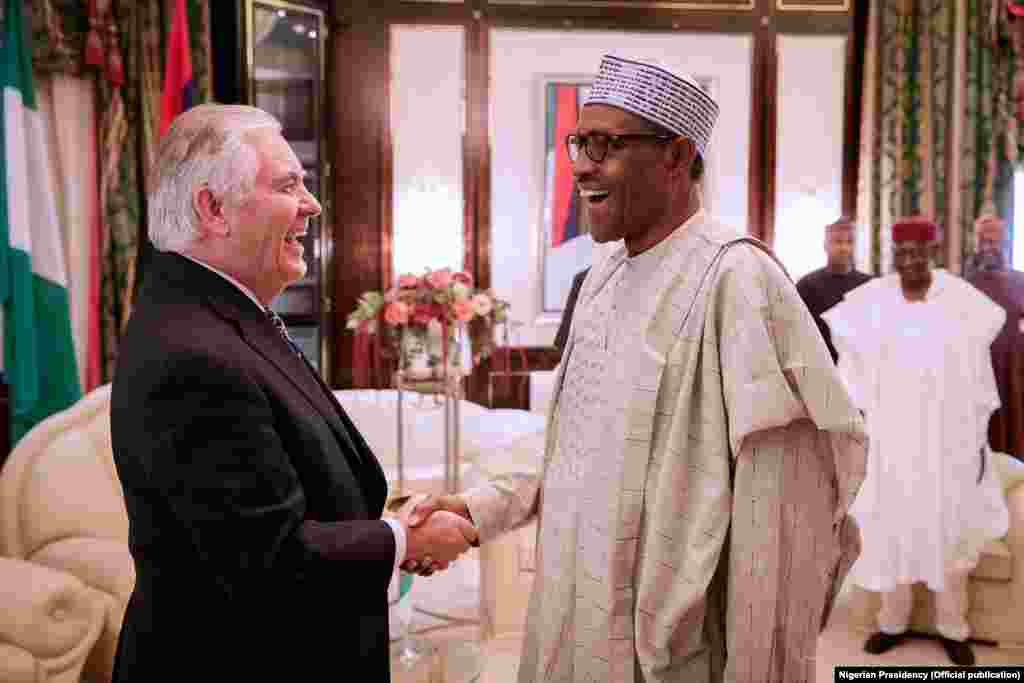 &nbsp;Sakataren Harkokin Wajen Amurka, Rex Tillerson tare da Shugaba Muhammadu Buhari&nbsp;&nbsp;